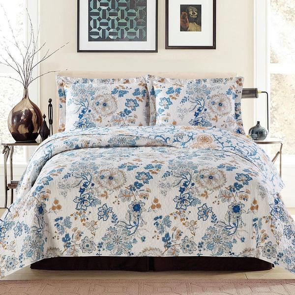 Blue Floral Coverlet Bedspread Set