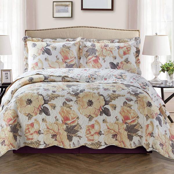 Oversized Lightweight Floral Bedspread Coverlet