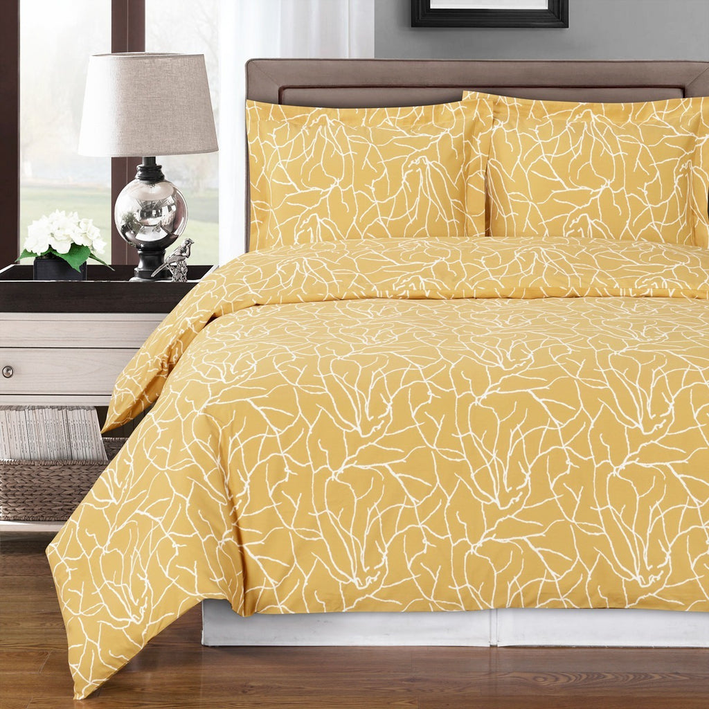 Yellow and White Cotton Duvet Cover Set,bedding set,Adley & Company Inc.