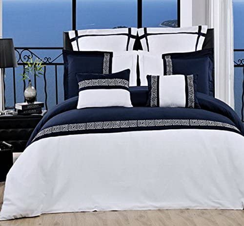 Blue and White Embroidered Mediterranean Duvet Cover Set