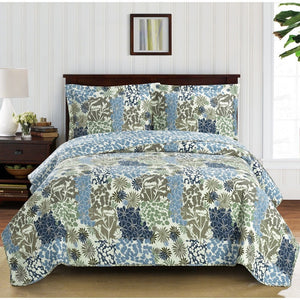 Blue Floral Quilted Bedspread Set,bedspread,Adley & Company Inc.