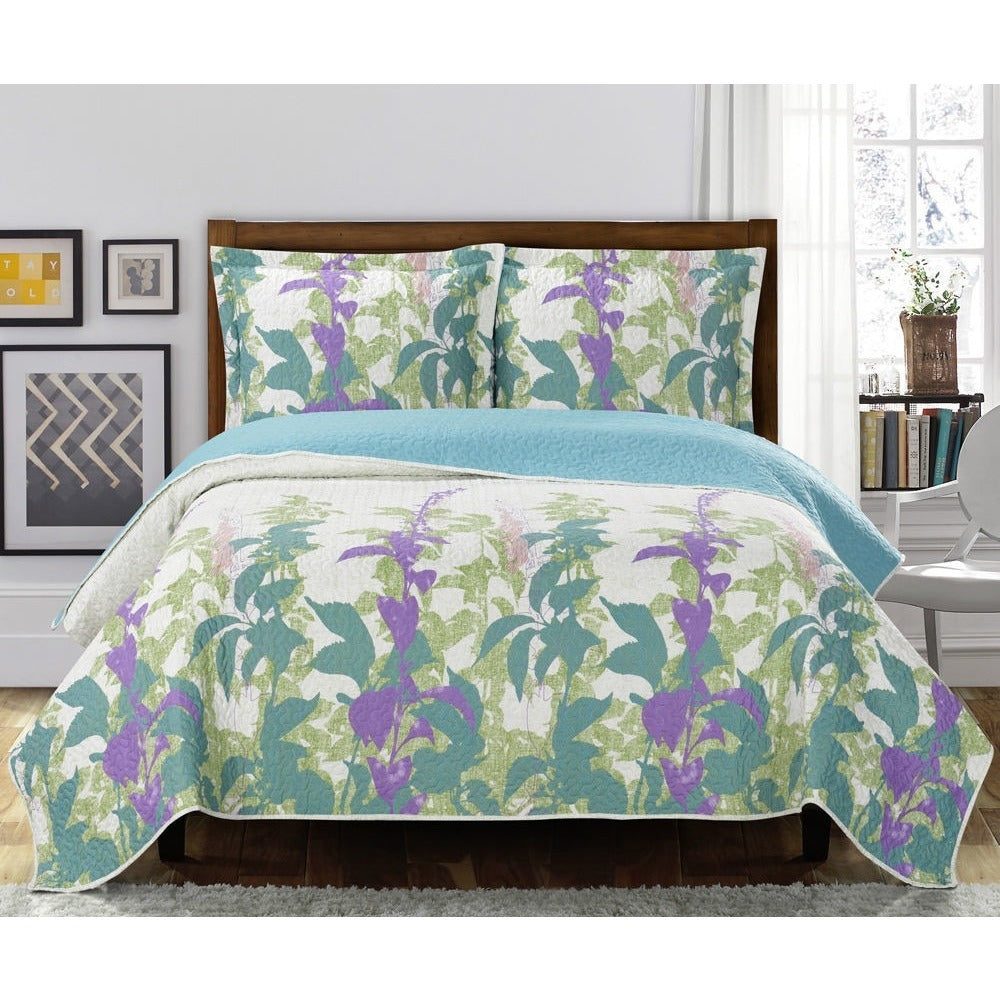 Blue & Purple Oversized Floral Bedspread,bedspread,Adley & Company Inc.