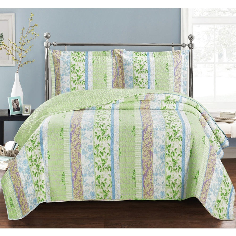 Green Boho Quilted Floral Bedspread Set,bedspread,Adley & Company Inc.