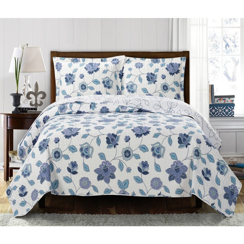 Blue and White Floral Coverlet Set,bedspread,Adley & Company Inc.