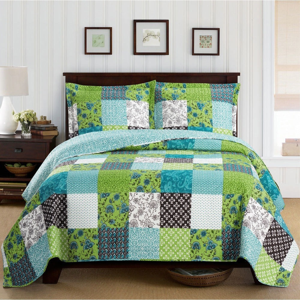 Green Patchwork Boho Bedspread Set,bedspread,Adley & Company Inc.