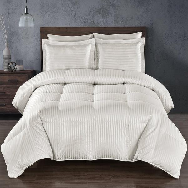 White Silk Goose Down Duvet with Striped Pattern