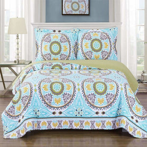 Boho Blue Medallion Coverlet Set,bedspread,Adley & Company Inc.