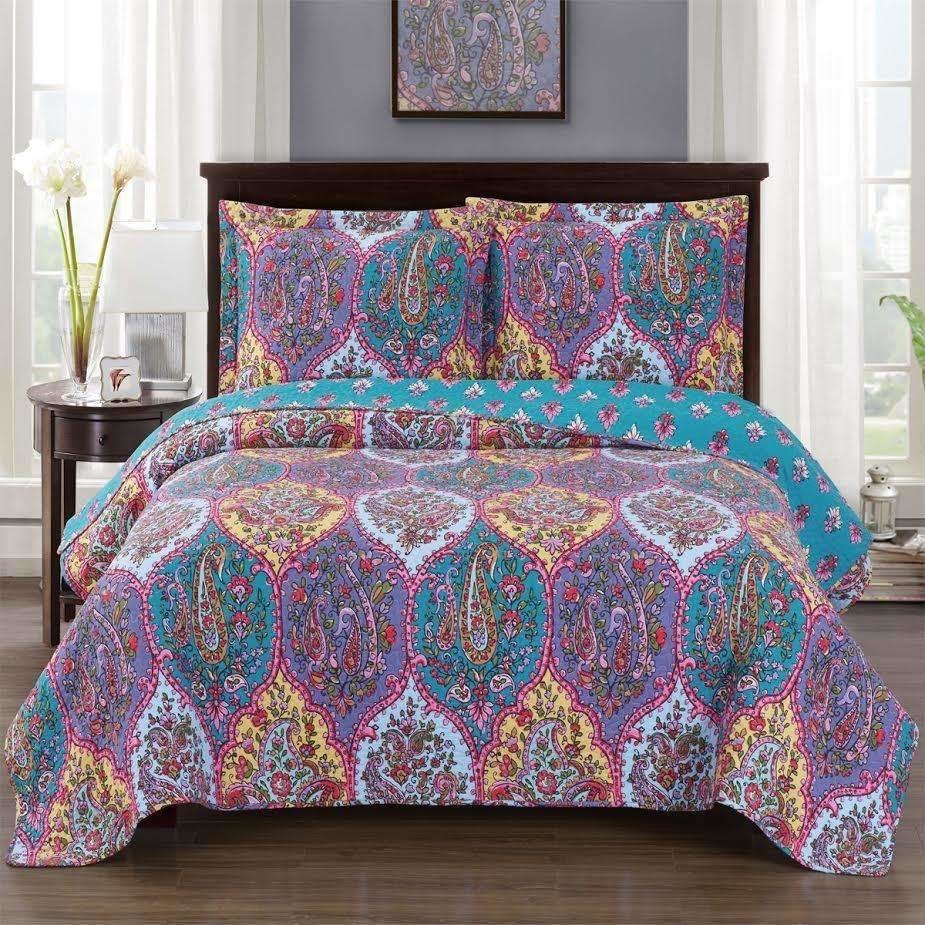 Paisley Boho Purple Bedspread Set,bedspread,Adley & Company Inc.