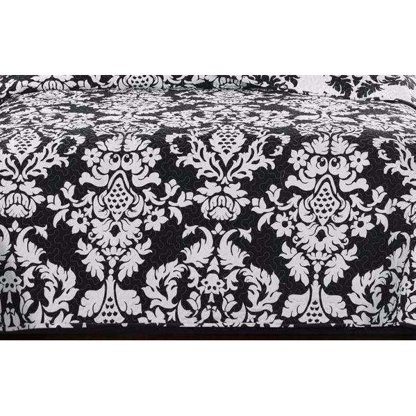 Black & White Damask Quilted Bedspread,bedspread,Adley & Company Inc.