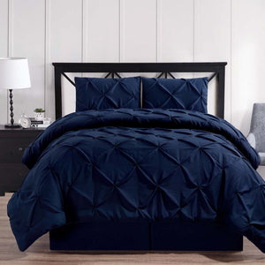 Luxury Soft Pinch Pleated Comforter Set in Navy Blue,comforter,Adley & Company Inc.