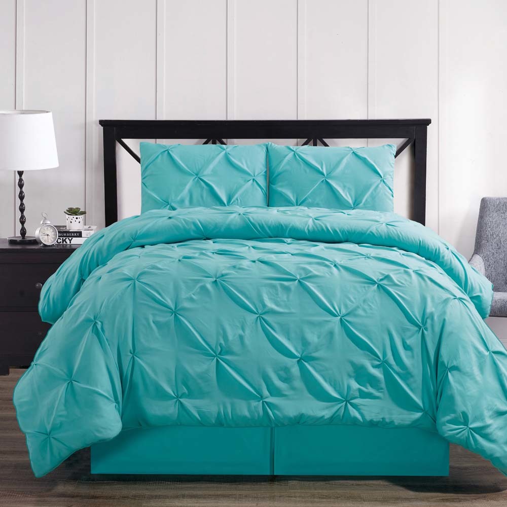 Luxury Soft Pinch Pleated Comforter Set in Aqua Blue,comforter,Adley & Company Inc.