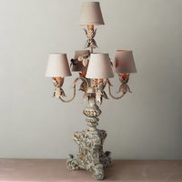 Don Quixote Wood Carved Candelabra Lamp with Mini Shades - Adley & Company Inc. 