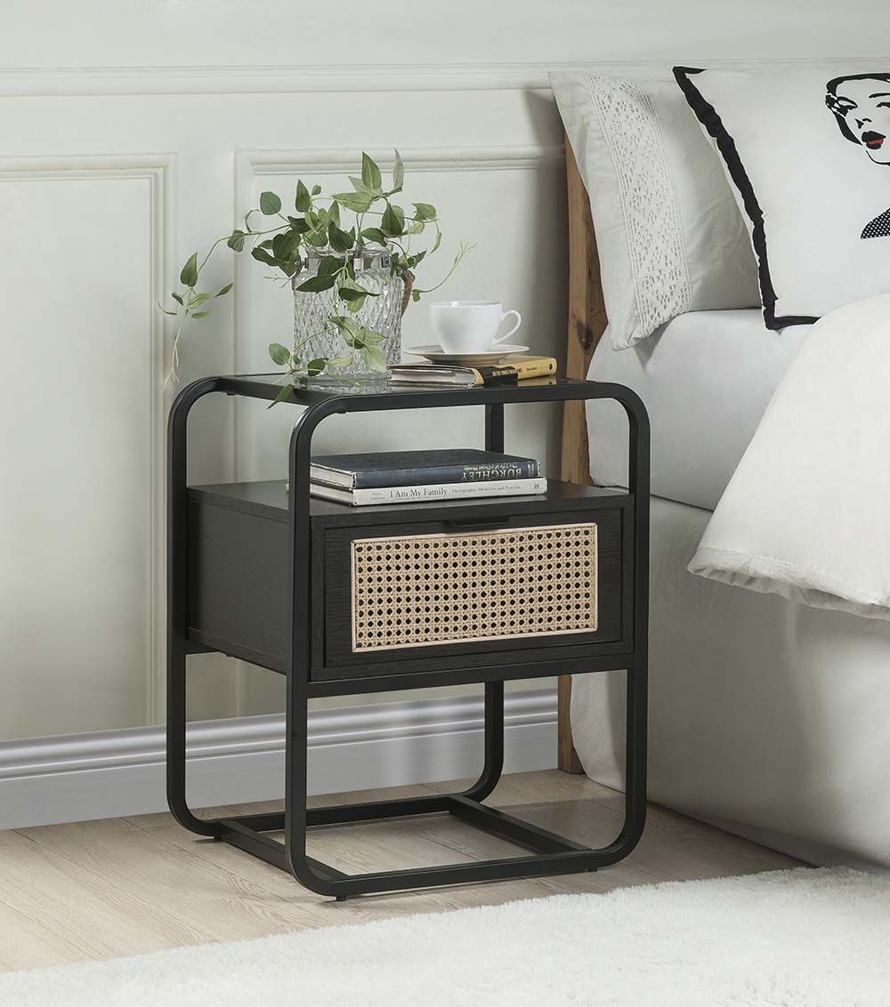Colson Cane and Black Wood Night Stand