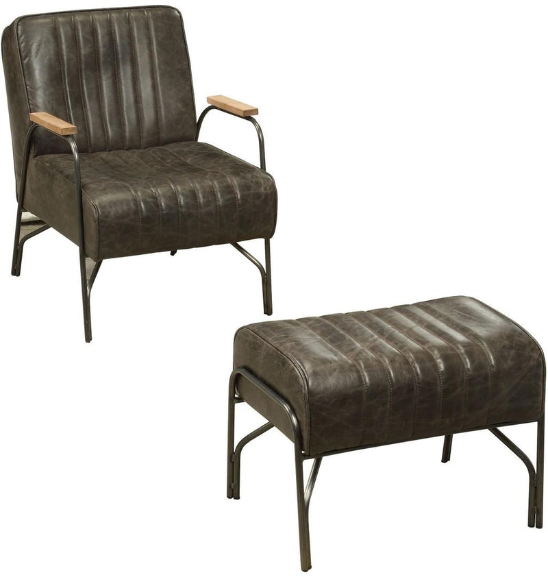 Industrial Leather and Metal Chair and Ottoman Set,desk chair,Adley & Company Inc.