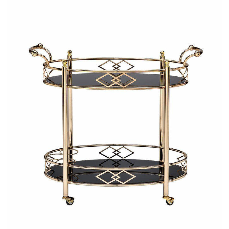 Gold & Black Glass Oval Bar Cart,bar cart,Adley & Company Inc.