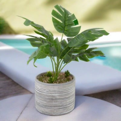 Faux Palm Leaf Plant in Grey Pot