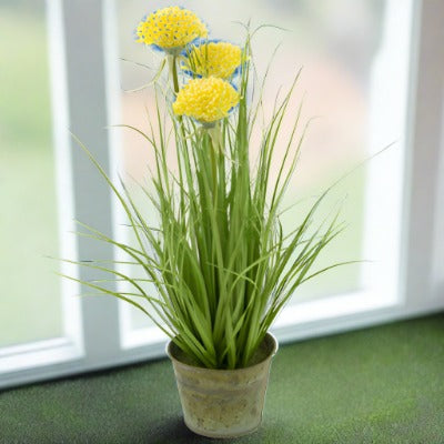 Bright Yellow Mums Artificial Grass Plant, Set of 2