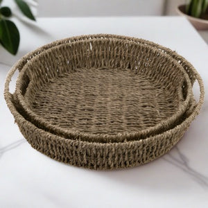 Seagrass Round Basket Trays, Set of 2