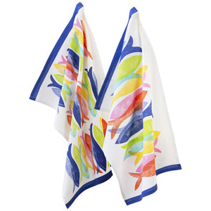 Hand Stamped Fish Tea Towels by Kate Nelligan