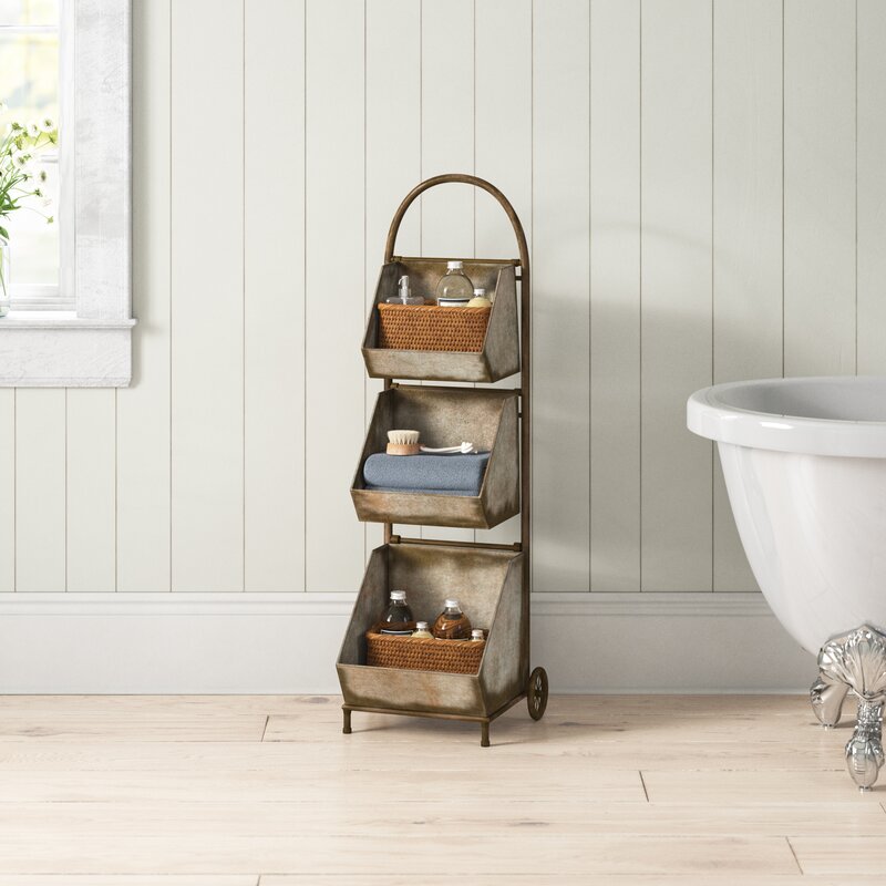 Vintage Style 3 Bin Metal Cart