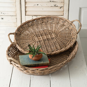 Java Large Oval Wicker Trays, Set of 2