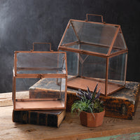 Set of Two Copper Finished Terrariums