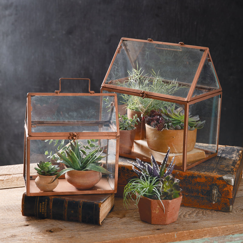 Set of Two Copper Finished Terrariums