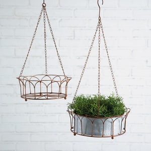 Set of Two Copper Finish Hanging Plant Holders