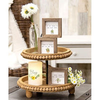 Natural Boho Wood Beaded Two-Tiered Tray