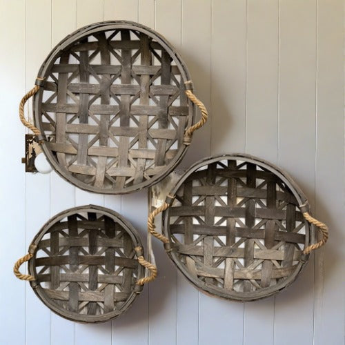 Natural Round Tobacco Baskets with Jute Handles, Set of 3,basket,Adley & Company Inc.
