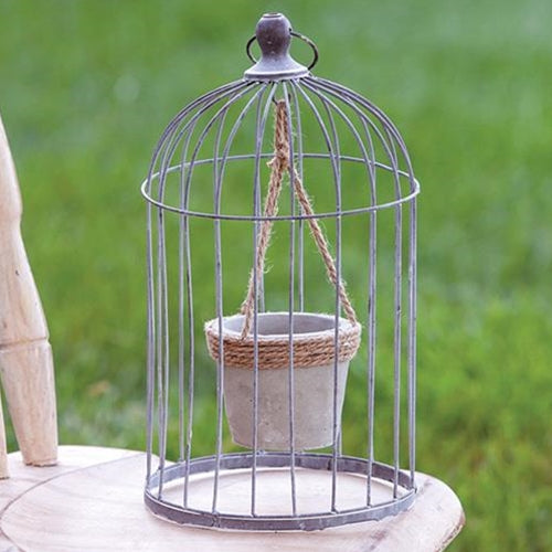 Wire Birdcage with Jute and Cement Plant Holder