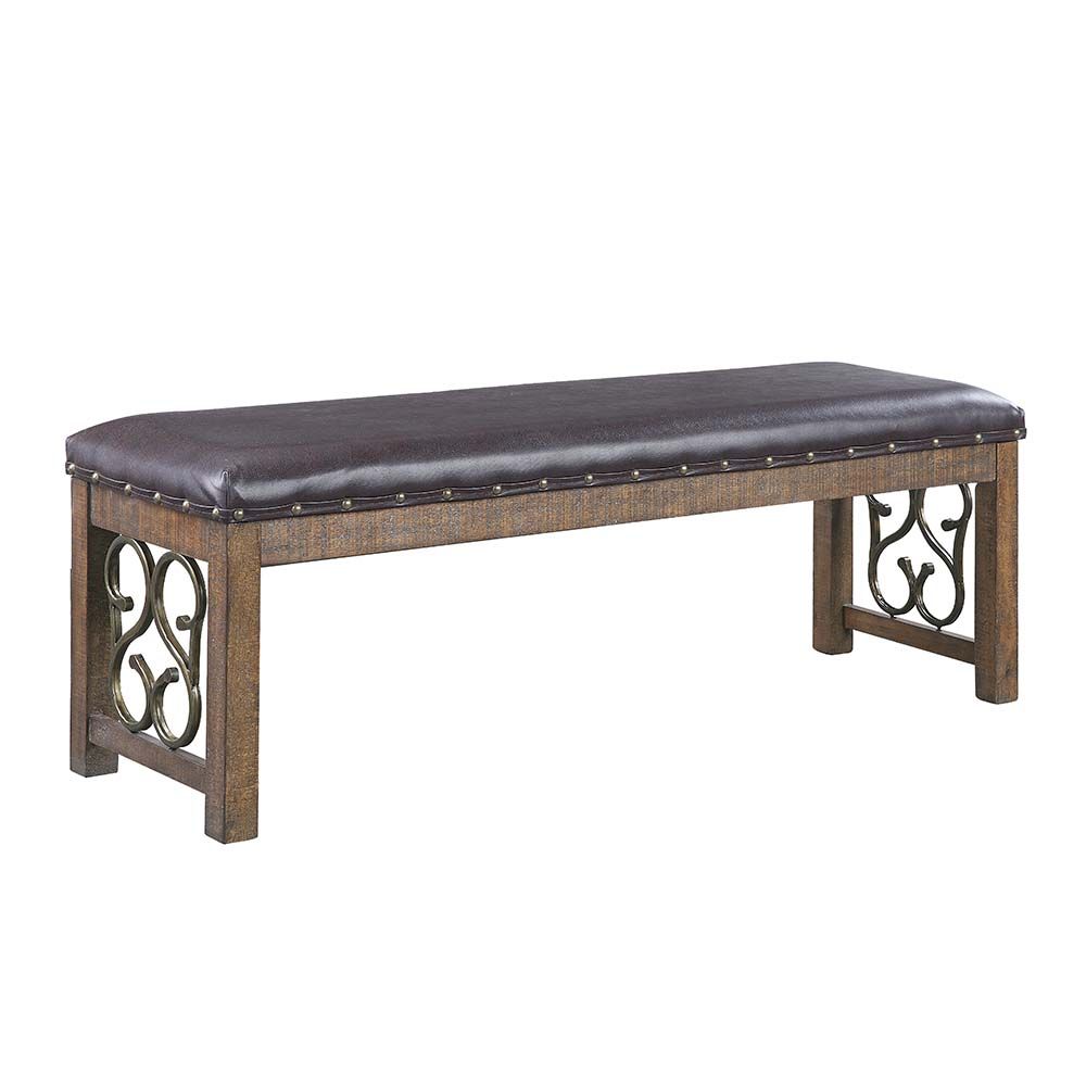Raphaela Faux Leather and Wood Bench
