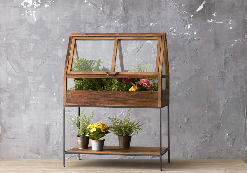 Greenhouse Cabinet on Wood and Iron Stand