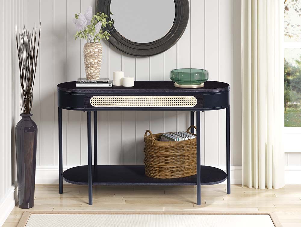 Colson Cane and Black Wood Sofa Console Table