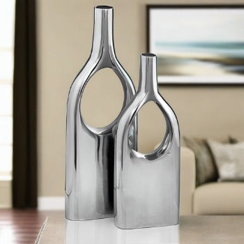 Set of 2 Silver Bottle Vases,floor vase,Adley & Company Inc.