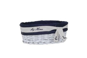 Set of 5 Oval White & Navy Blue Willow Baskets, Hamper,basket,Adley & Company Inc.
