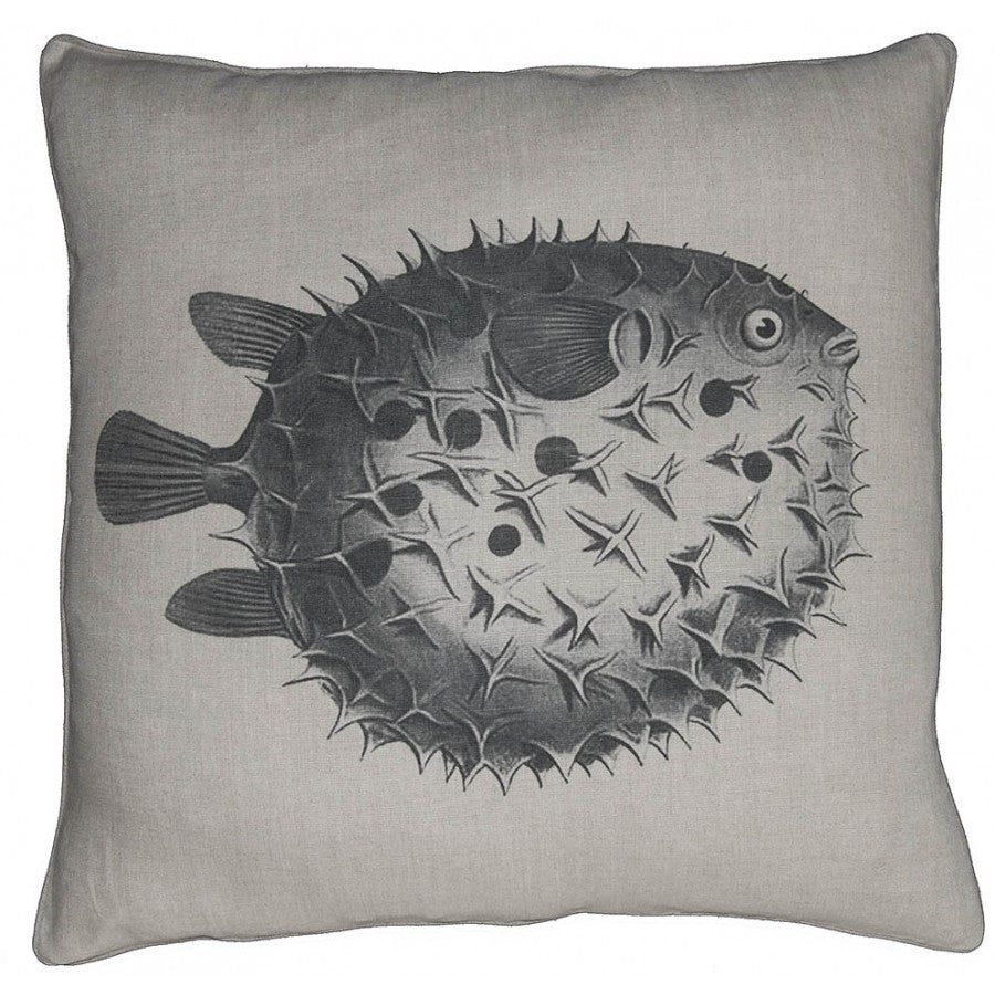 Printed Puffer Fish Linen Accent Cushion,cushion,Adley & Company Inc.