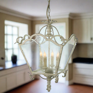 Off White Seeded Glass and Metal Lantern Pendant Light - Adley & Company Inc. 