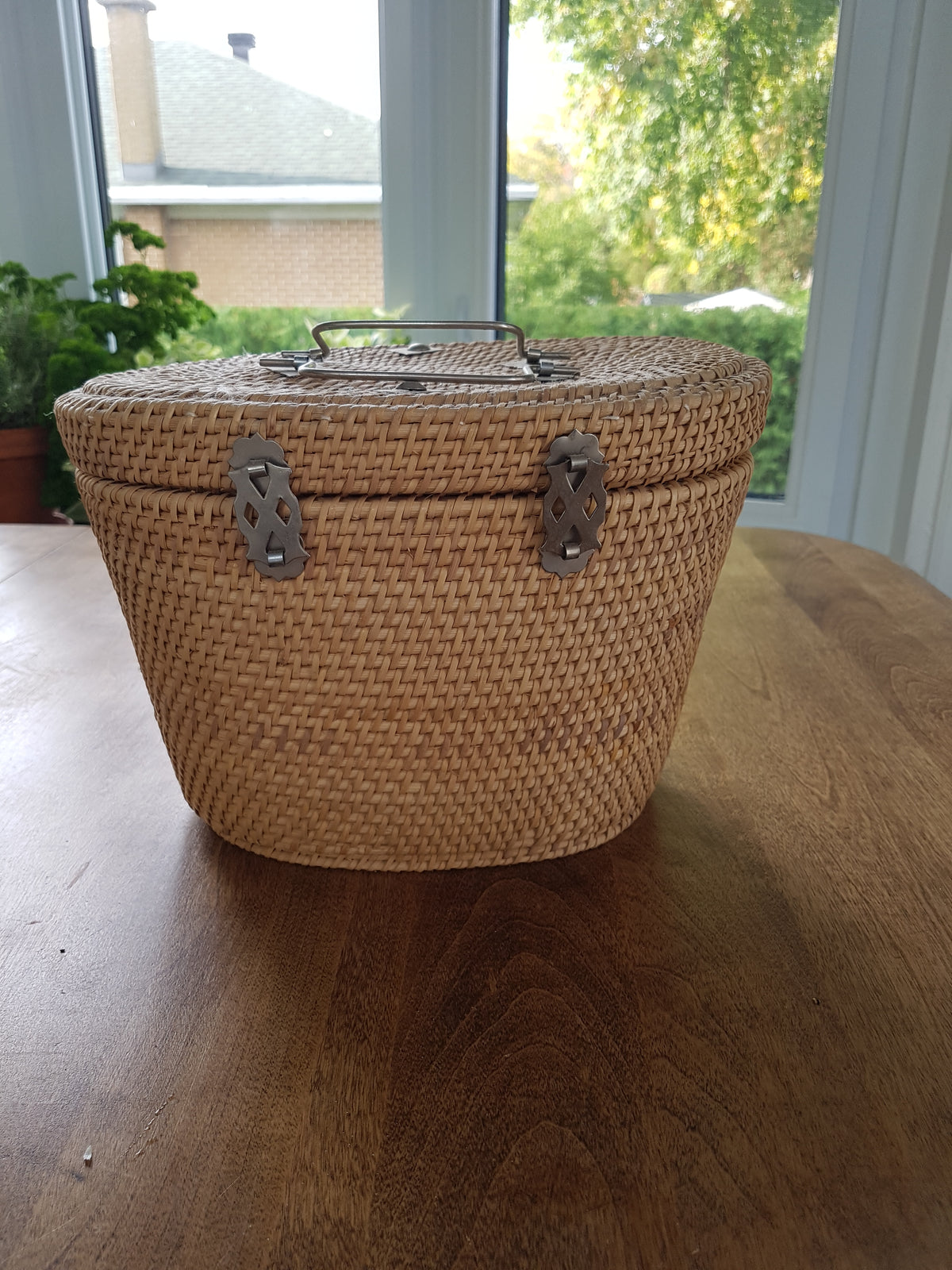 Vintage Porcelain Teapot with Basket Travel Caddy - Adley & Company Inc. 